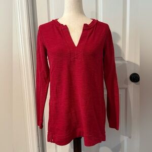 J. Jill Red Notch Neck Long Sleeve Top Size XS